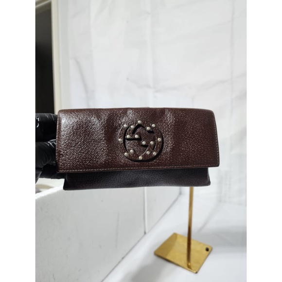Authentic Gucci Interlocking G Logo Leather Continental Wallet Brown - Picture 1 of 13